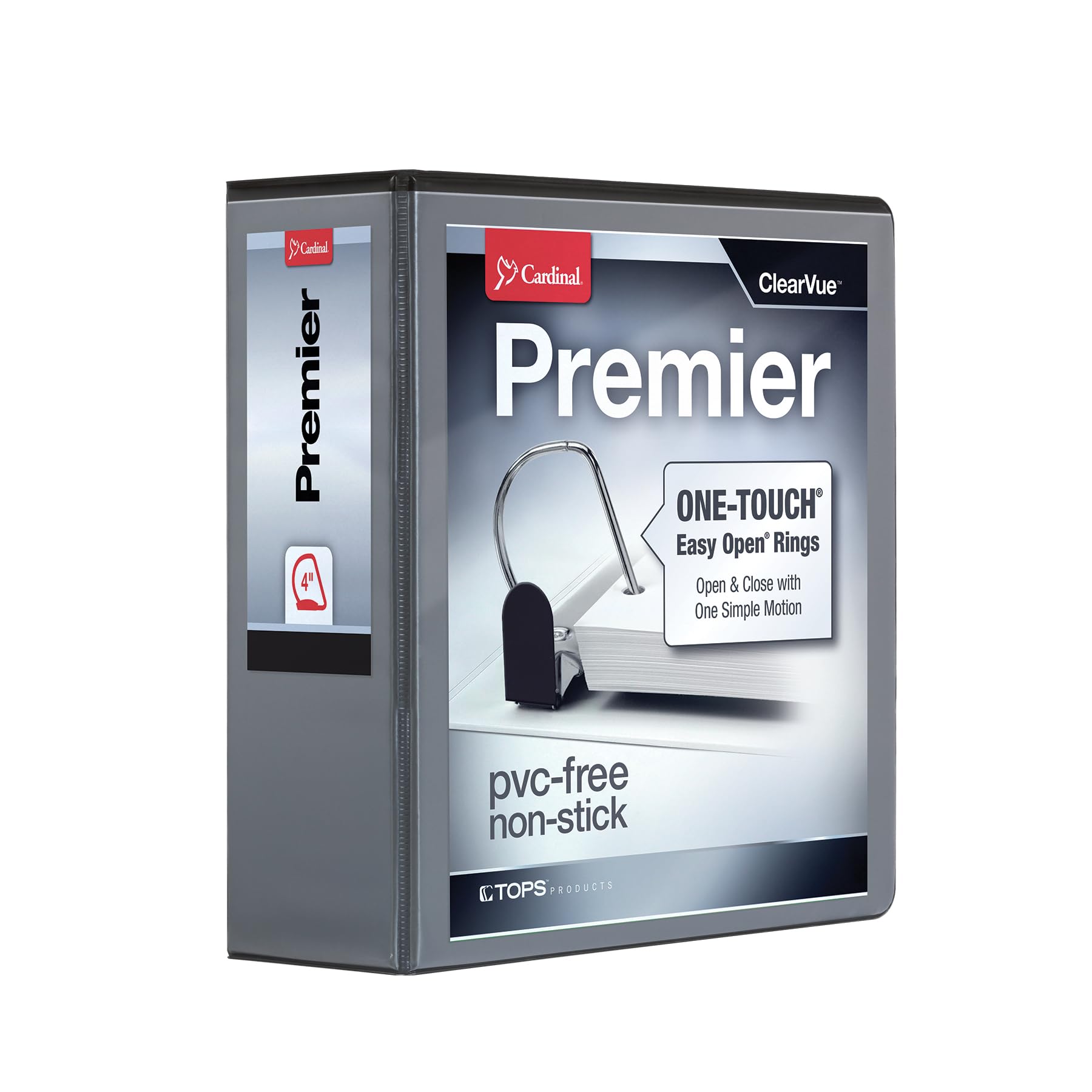 3 Ring Binder, Binders for School and Office, Durable 4 Inch Premier Easy Open Binder, ONE-Touch Locking Slant-D Rings, 880-Sheet Capacity, ClearVue Cover, PVC-Free, Black (10341)