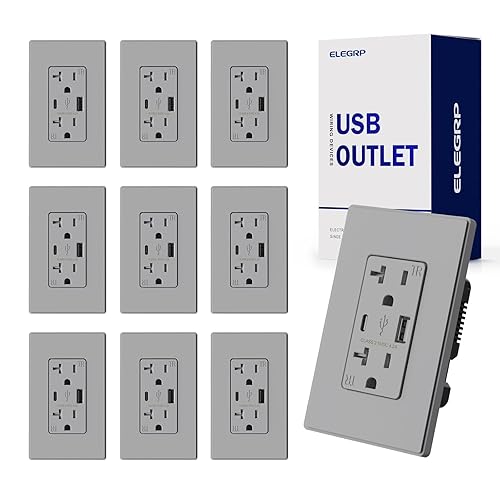 Miniatura 106 de ELEGRP Cargador USB de pared, receptáculo USB con puertos USB tipo A y tipo C, enchufe dúplex de 15 amperios resistente a manipulaciones NEMA 5-15R