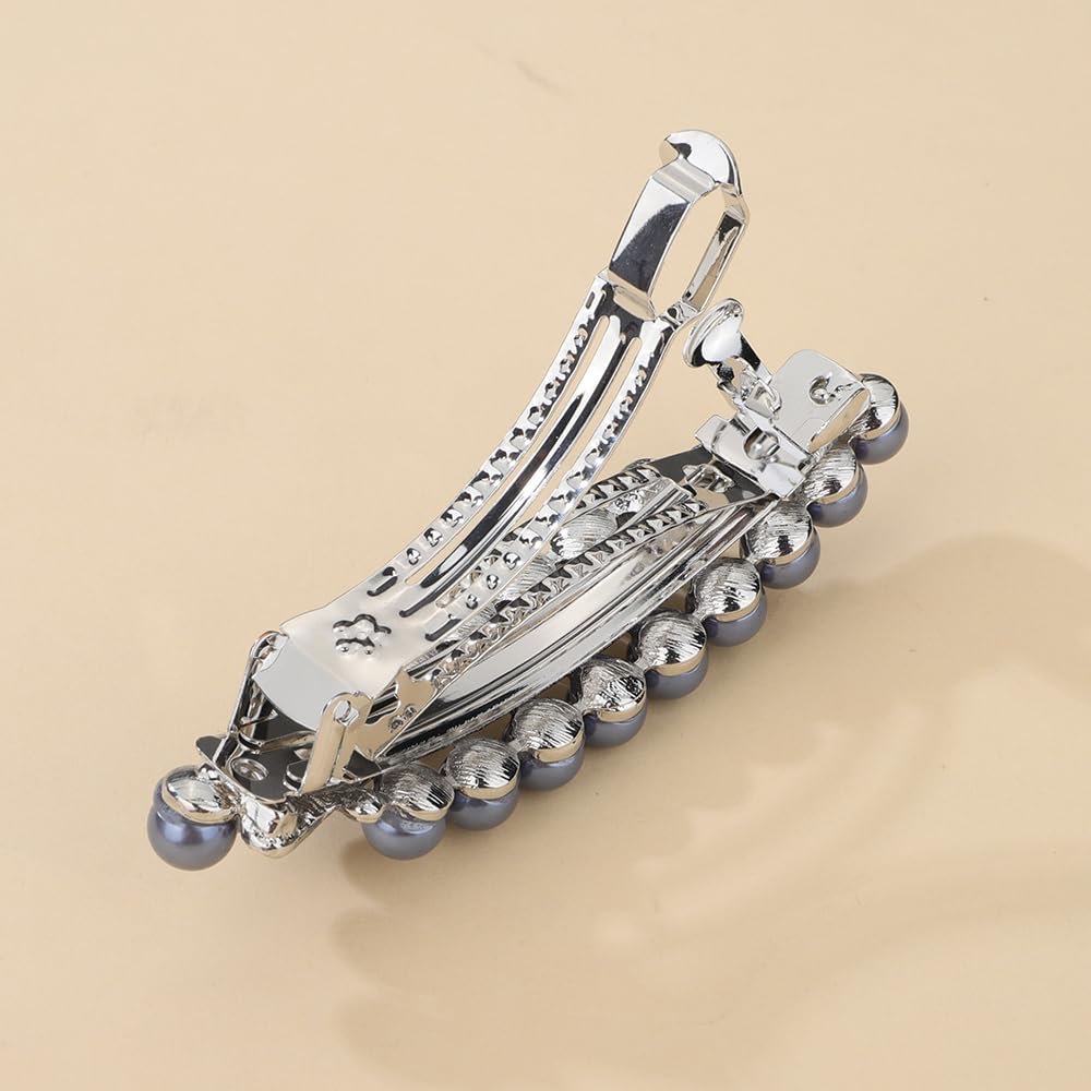 Chargances Vintage Pearl Hair Clips Rhinestone Hair Barrette French Crystal Double Clasp Barrette Decorative Wedding Bridal Hair Accessories for Women Girls (Blue)