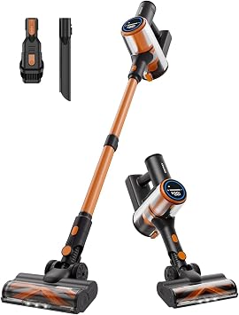 MOMAX Vacuum Cleaner for Home Cordless Stick Vacuum with Powerful Suction, Rechargeable, Lightweight, 45 Mins Runtime for Carpet, Hard Floors, Pet Hair, Cat Litter Orange & Black