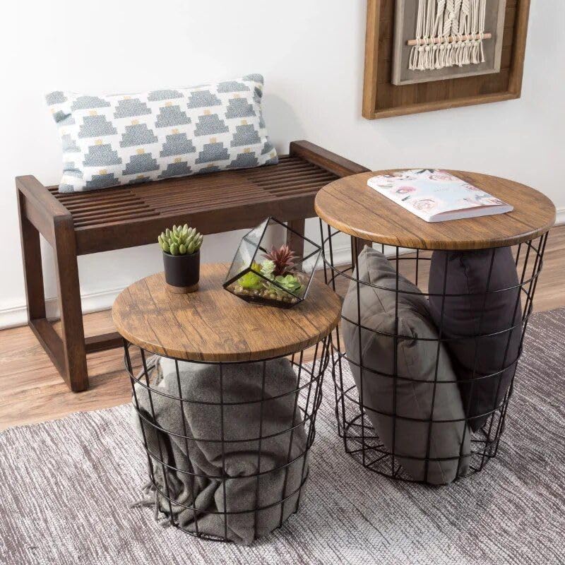 Generic Modern Nesting end Tables with Storage, Brown