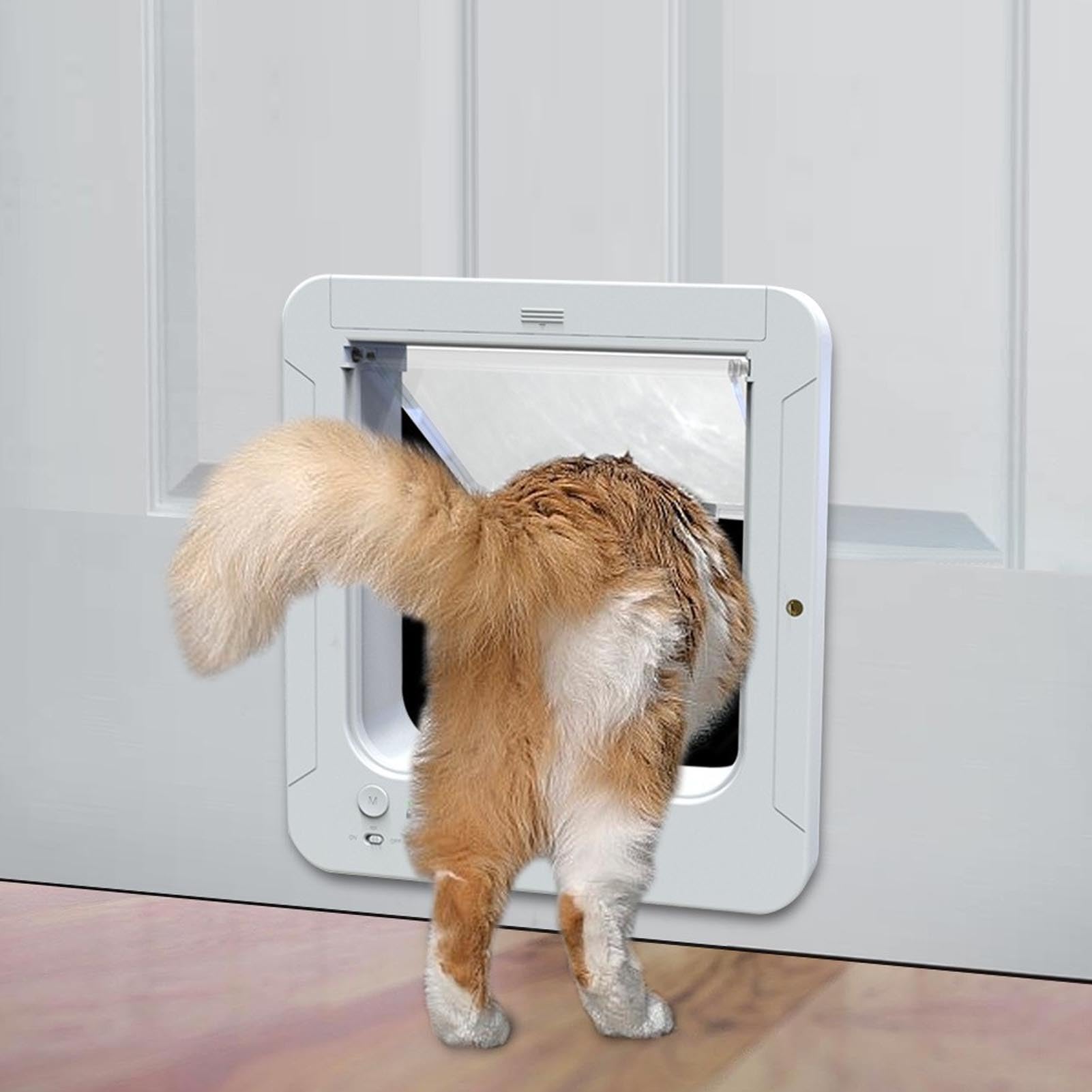 ZJchao Puerta Inteligente para Mascotas, Collar Electrónico con Solapa para Gatos, Tecnología de Detección de Microchip de Entrada de 2 Vías Activada, Plástico Resistente a la