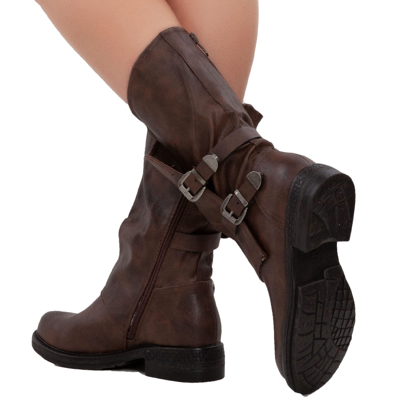 Toocool - Botas de mujer Biker Boots Hebillas Anfibi Motociclista Zapatos Casual G620