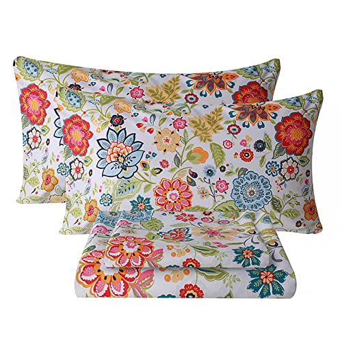 Bedlifes California King Sheet Set Ultra Soft, Breathable, Silky Flower Deep Pocket 100% Microfiber Bedding, 4 Piece Cal King Size with Floral Spring Design