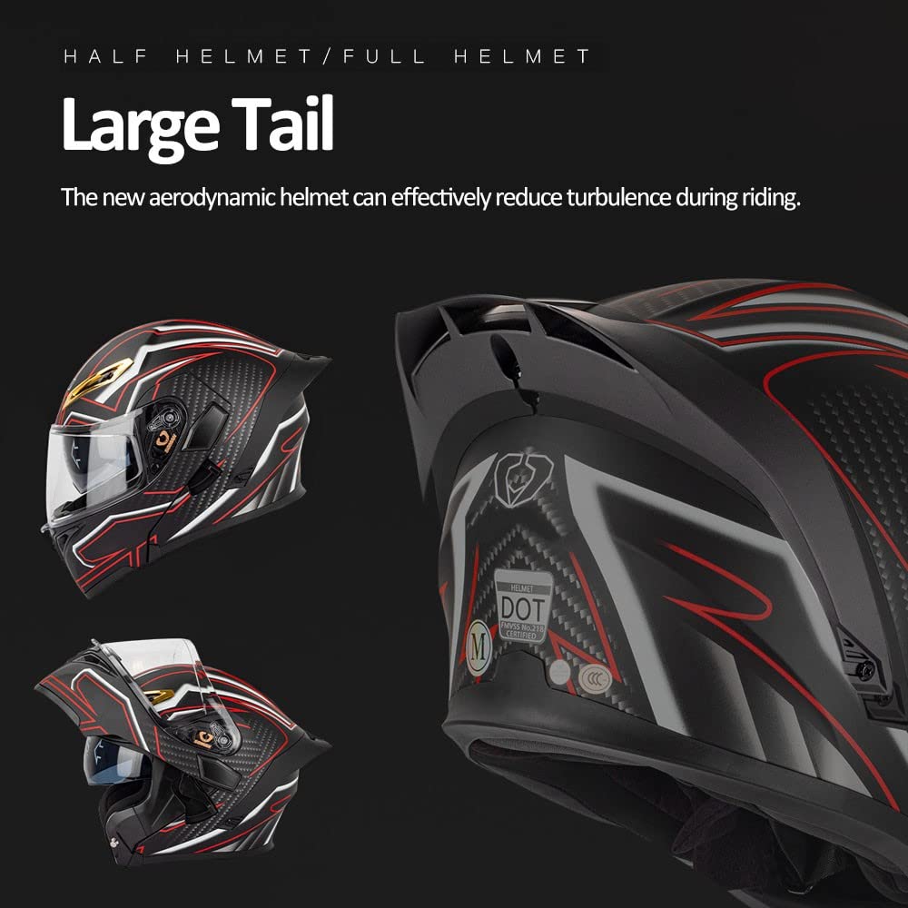 Motorcycle Modular Bluetooth Helmet DOT/ECE Approved Flip Up Front Helmets Dual Anti-Fog Visors Full Face Helmet Built-in Mp3 Integrated for Adults Men Women S~XXL 55~64cm