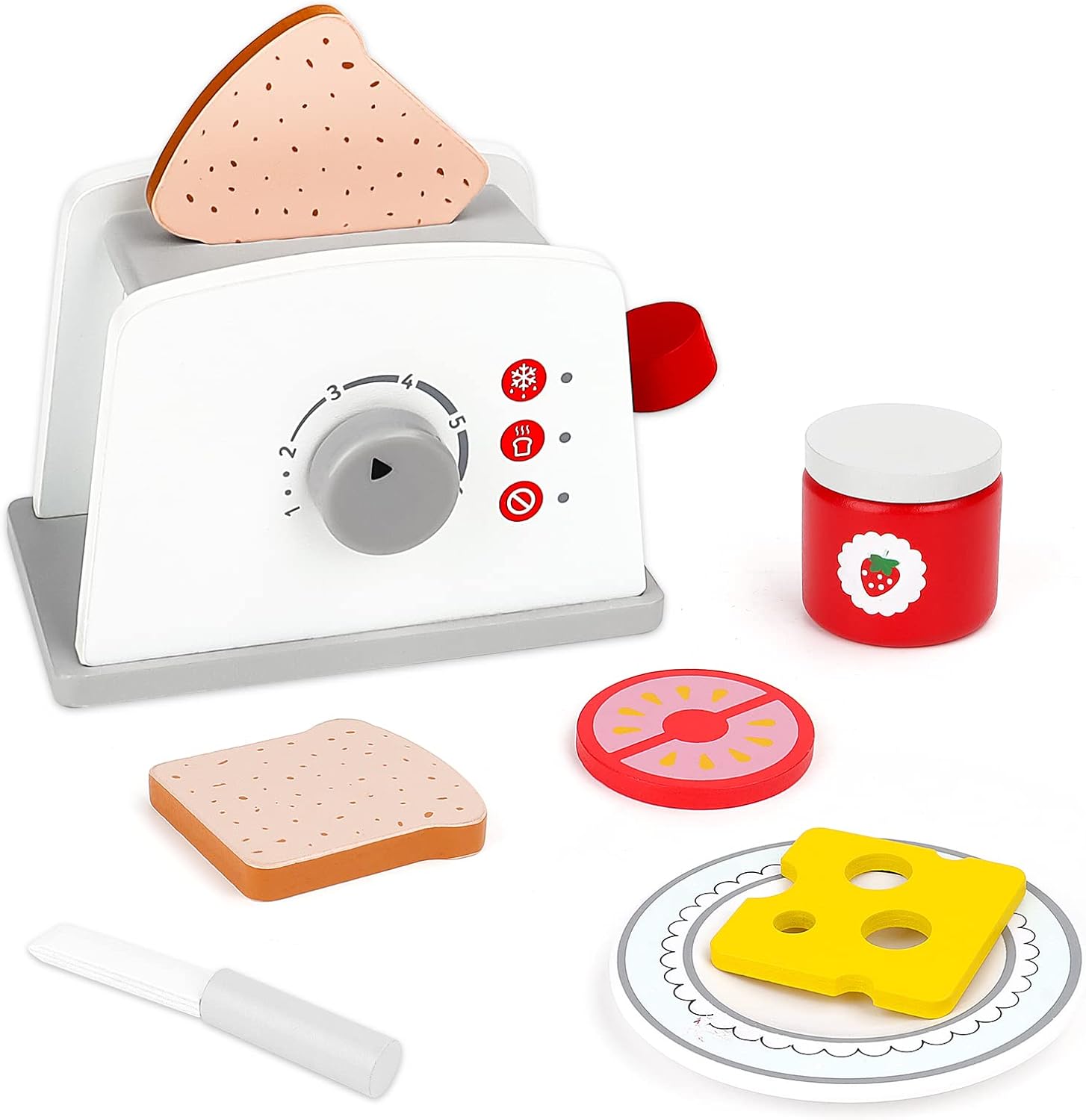 deAO Kids Wooden Toaster Playset Toy Kitchen for Kids
