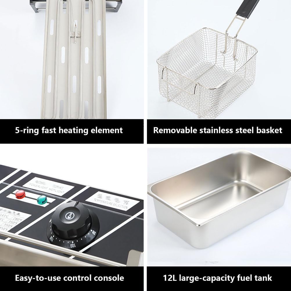 AIZYR Commercial Electric Deep Fryer, Oil Fryer Fryer Frying Machine Countertop Deep Fryer Pot for French Fries, Fried Chicken