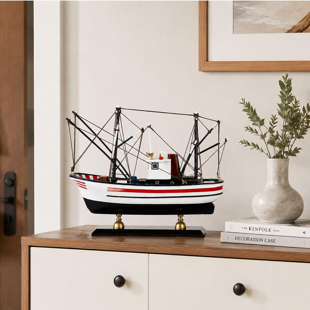 YLME Maqueta De Barco Pesquero Modelo Terminado De Barco Pesquero Simulado Adornos para Maquetas De Barcos Pesqueros De Madera Maciza Maqueta De Madera De Arrastrero del Norte De Europa,A