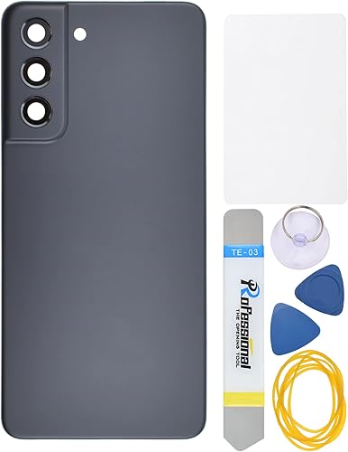 Reemplazo de la cubierta del panel trasero de plástico grafito para Samsung Galaxy S21 FE 5G con marco de cámara trasera Cubierta de vidrio de la