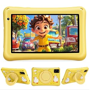 BISAIKASOW Tablet 7 Pulgadas, Tablet Android 13, 8GB RAM+64GB ROM, Batería 5800 mAh, Control Parental (Amarillo)