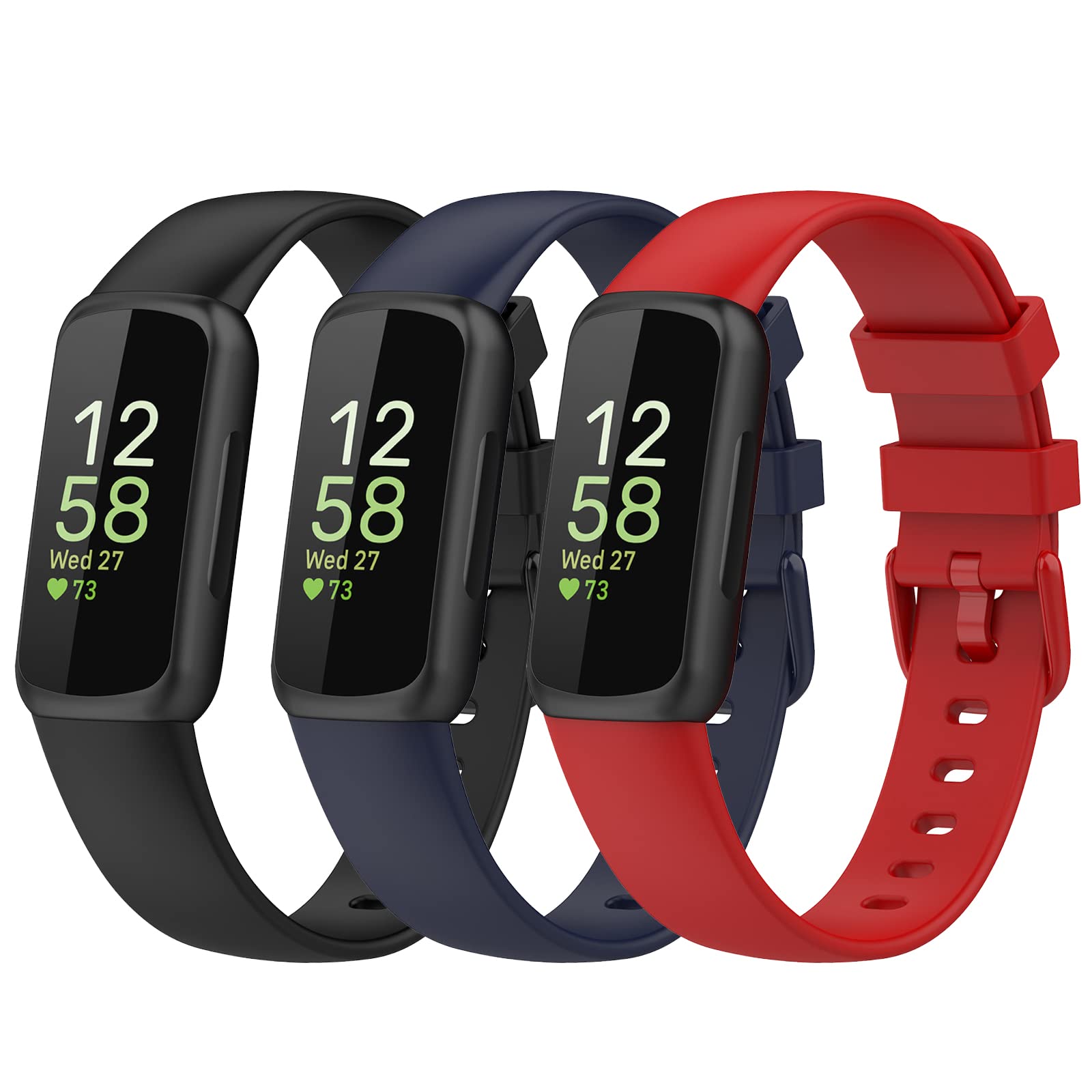 Gheper Bands Compatible with Fitbit Inspire 3 Smart Watch Band Replacement Wristband Strap Bracelet Silicone Accessory for Women Men S/L Size, Black/Blue/Red