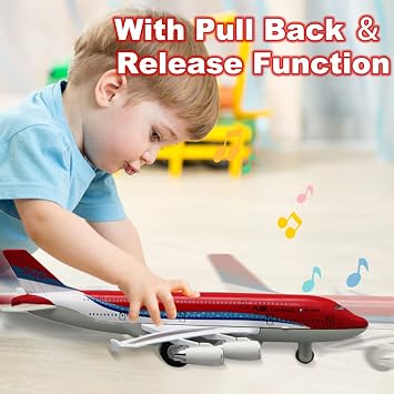 Crelloci Airplane Toys, Bump and Go Action, Pull Back Die Cast Model Plane with Lights & Sounds, 3D Anatomy View, Aircraft Vehicles Gift for Kids Toddler Boys Ages 3+(Blue+Red)