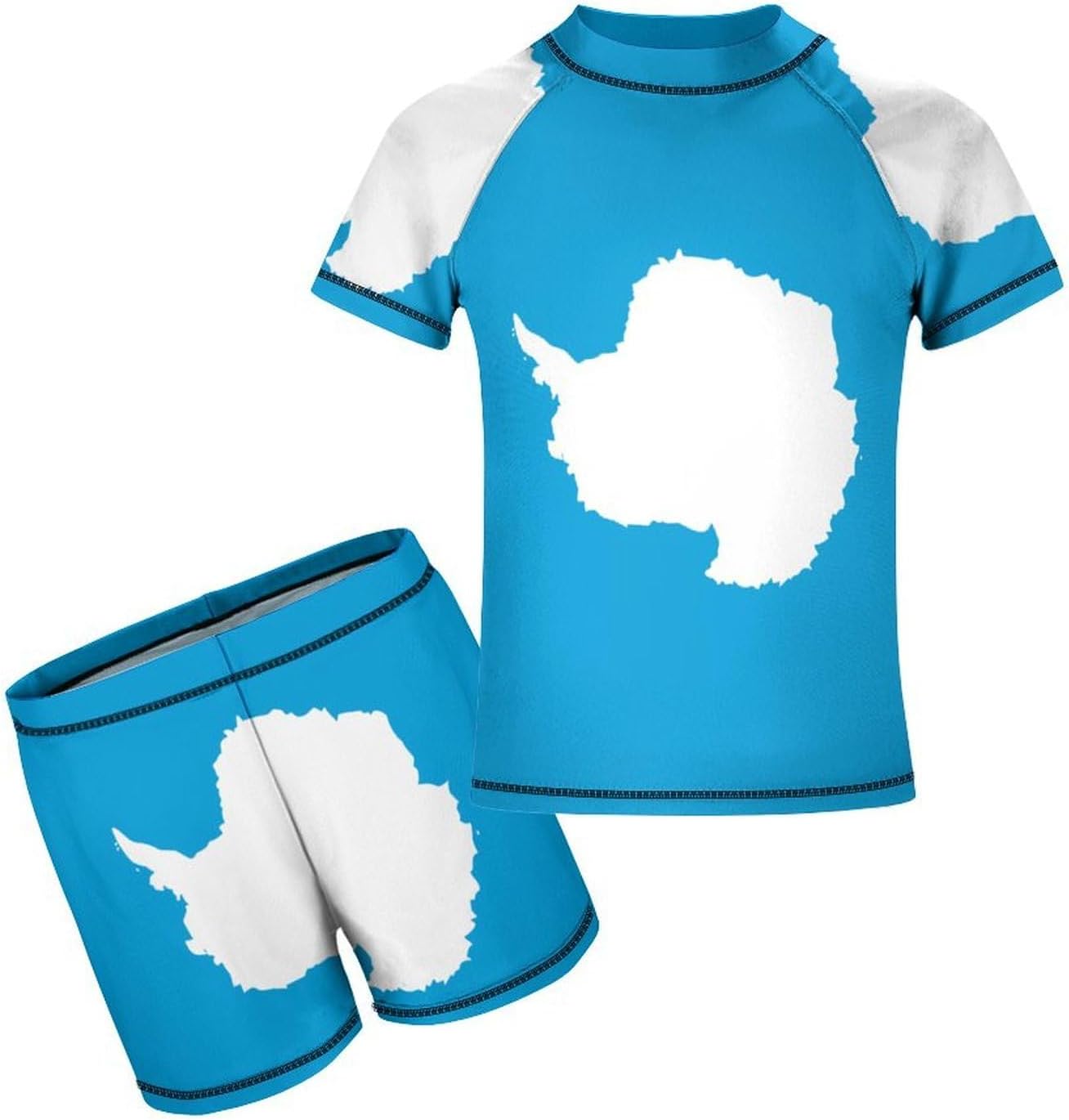 Antarctica Flag Boys' Short Sleeve Swimsuit and Swim Trunk 2-piece Set