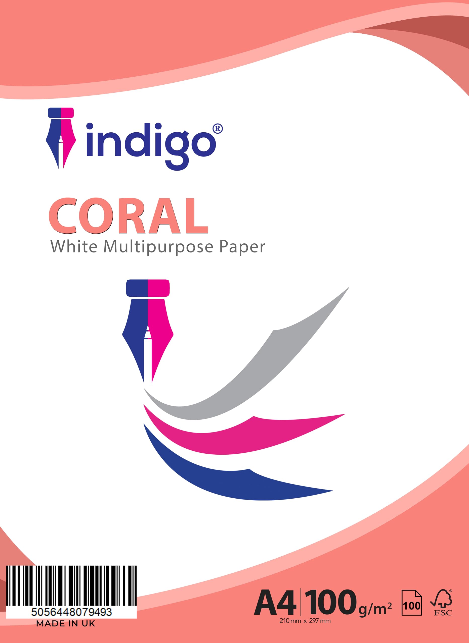 Indigo® A4 Coral White Multipurpose Copier Paper – 100GSM, 100 Sheets | Compatible with Inkjet, Laser & Copier Printers | Smooth Finish for Home, Office & School Use