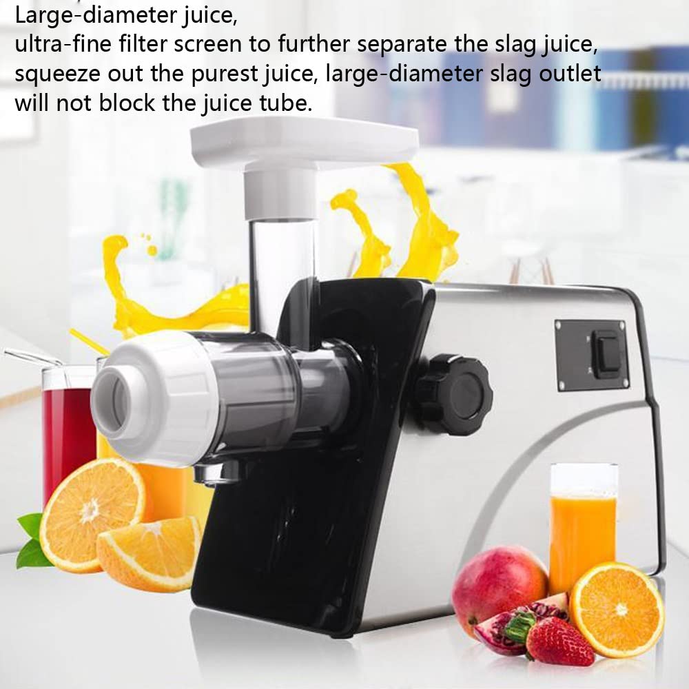 MIIKHI Horizontal Single Auger Slow Masticating Juicer Slow Speed Cold Press Juicer Fruit Vegetable Wheatgrass Herbs Orange Juice Extractor High Juice Yield Anti-Oxidation Extract Healthy