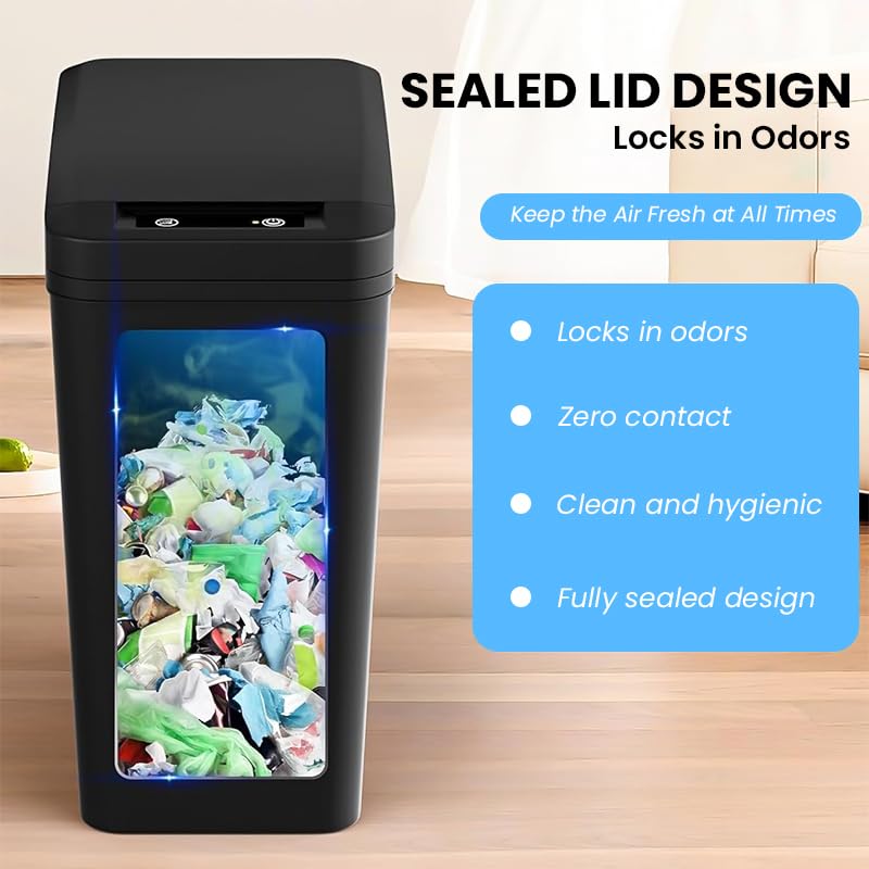 Image of Supvox 12L Smart Sensor Dustbin for Home Auto-Open & Close Waste Bin with Manual Control Button Motion Automatic Sensor Trash Can Waste Anti-Odor Trash Bin for Home Office Toilet 23.5x15.8x32cm