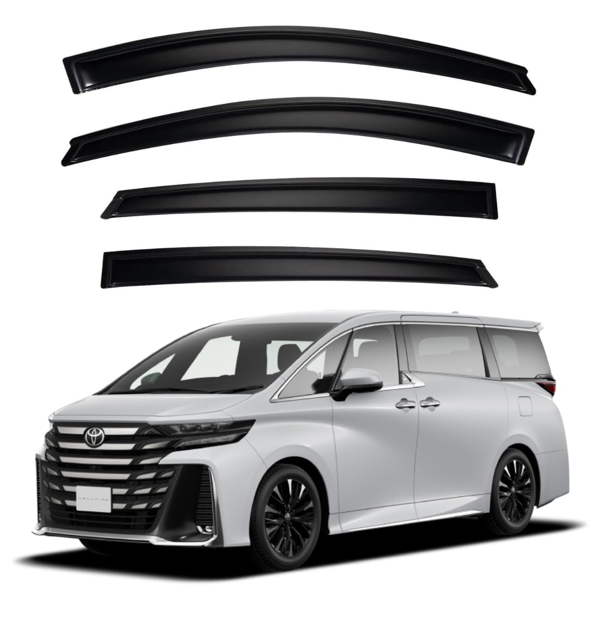 ShopClub Premium Smoke Car Door Visor Front+Rear Sun/Rain Guard Outside Mount Tape-On Window Visors Compatible with Toyo-ta Vellfire (2025)
