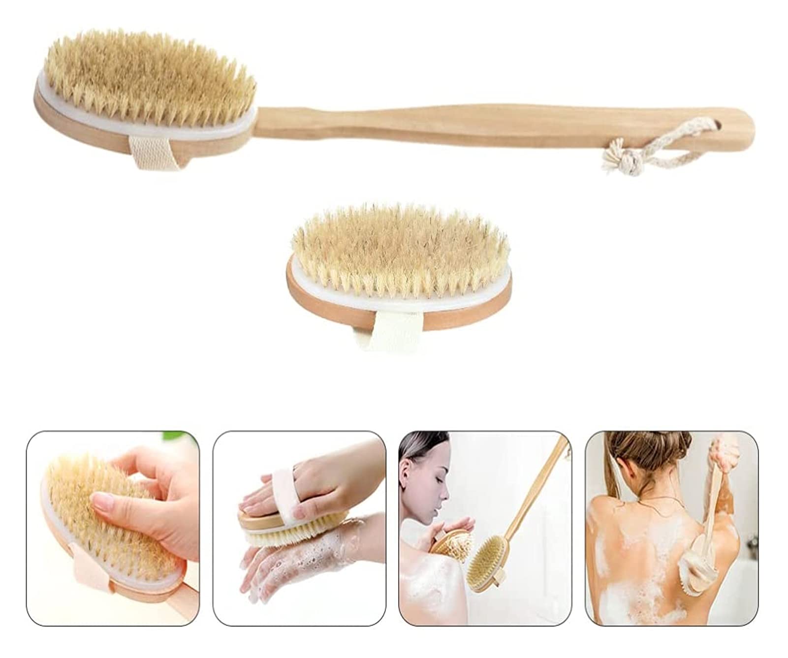Cepillo de cerdas de 2 uds, Cepillo de Ducha de Mango Largo, Cepillo Corporal seco y húmedo, Cepillo Exfoliante, Cepillo masajeador para Suavizar la Celulitis, cepillos corporales y de baño
