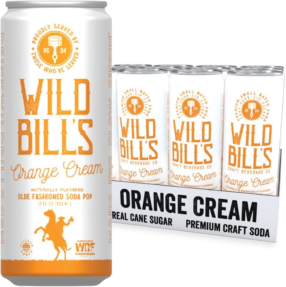 Wild Bill's Orange Cream Soda, Pure Cane Sugar, 12 Fl Oz Cans (Pack of 12)
