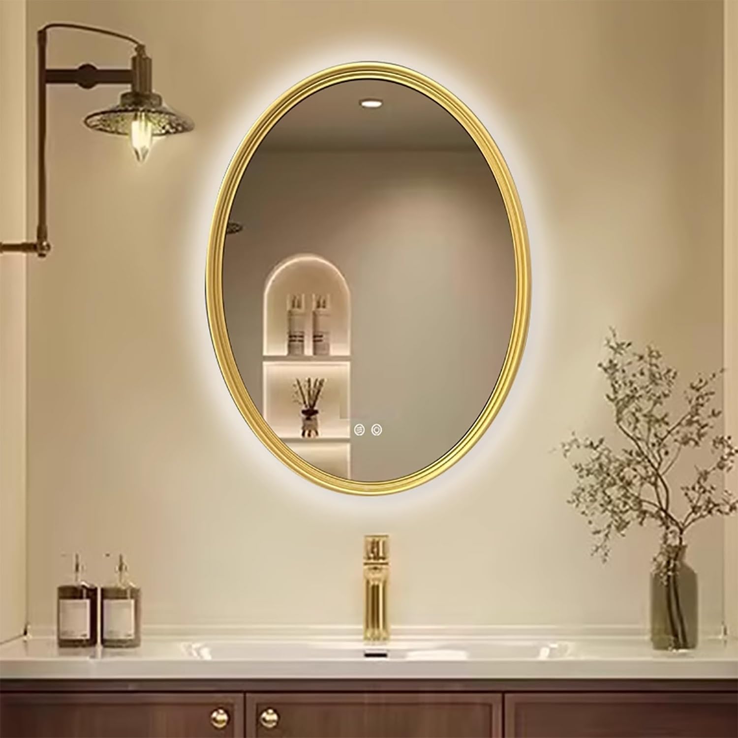 FGXHHS Antique Oval with Dimmable Anti-Fog Lighting, Wall Mounted Vanity for Entryway Decor