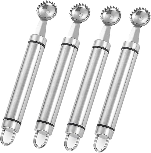 4 piezas de acero inoxidable descorazonador de fresas multifunción, descorazonador y removedor de picaduras, para fresa, tomate, verduras y frutas,