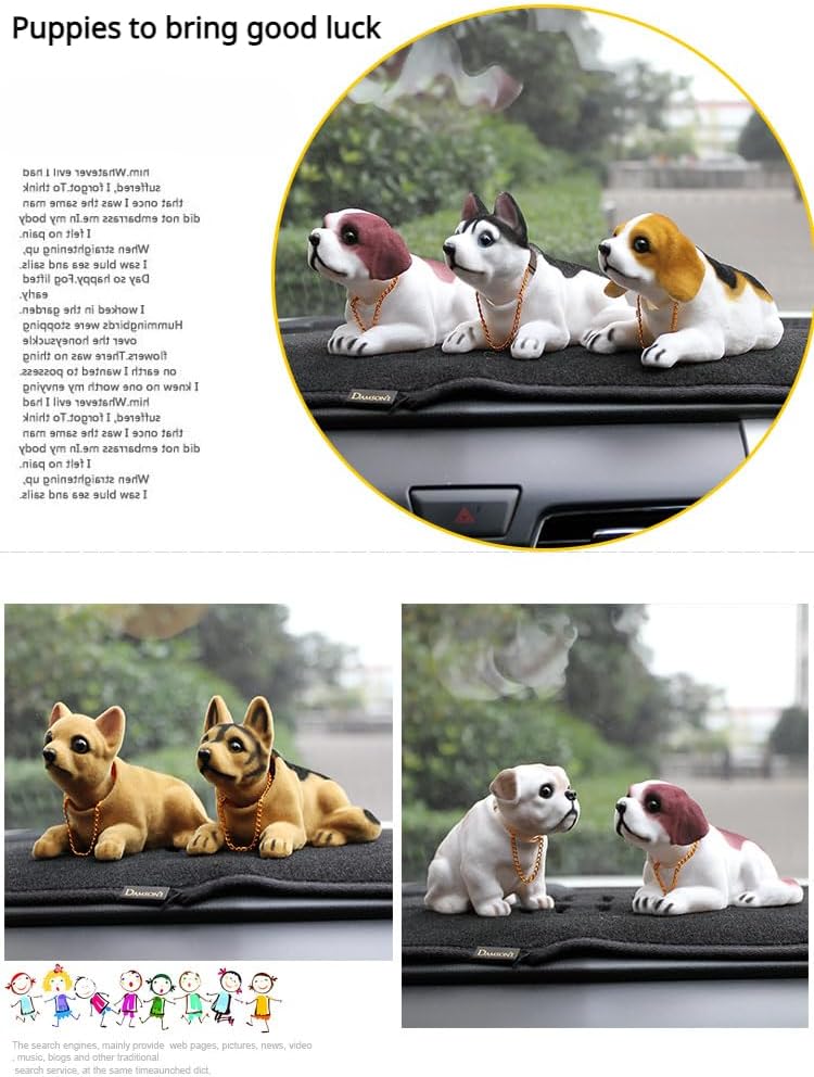 HOUKIG Dog Car Ornaments Stocking Stuffers Simulated Fluffy Flocking Puppy Car Interior Decoration Bobble Head Shaking Accessory Office Home Desk Ornament Nice Gift (Chihuahua)