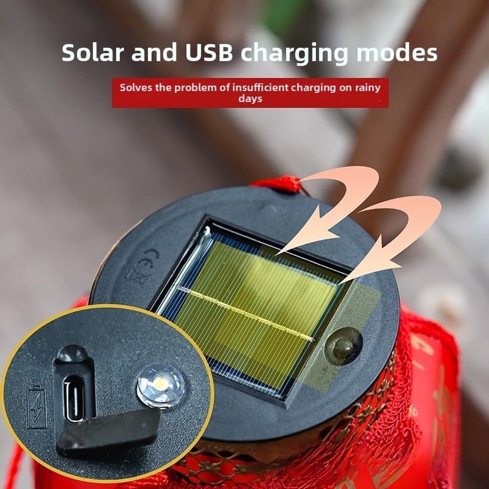 Linterna solar roja para colgar en el jardín al aire libre, decoración de estilo asiático resistente a la intemperie con LED de encendido automático para patio, patio, patio, 30 x 17 cm