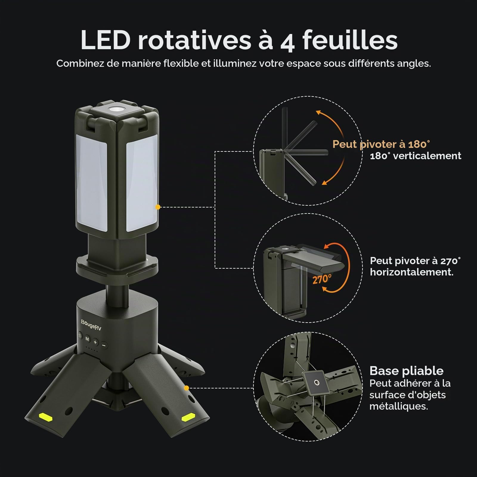 BougeRV Lampe camping avec 13400 mAh, lampe camping rechargeable, hauteur et angle réglables, lampe de camping avec 6000 lm, étanche IPX5, lanterne de camping pour camping, voyage, urgence