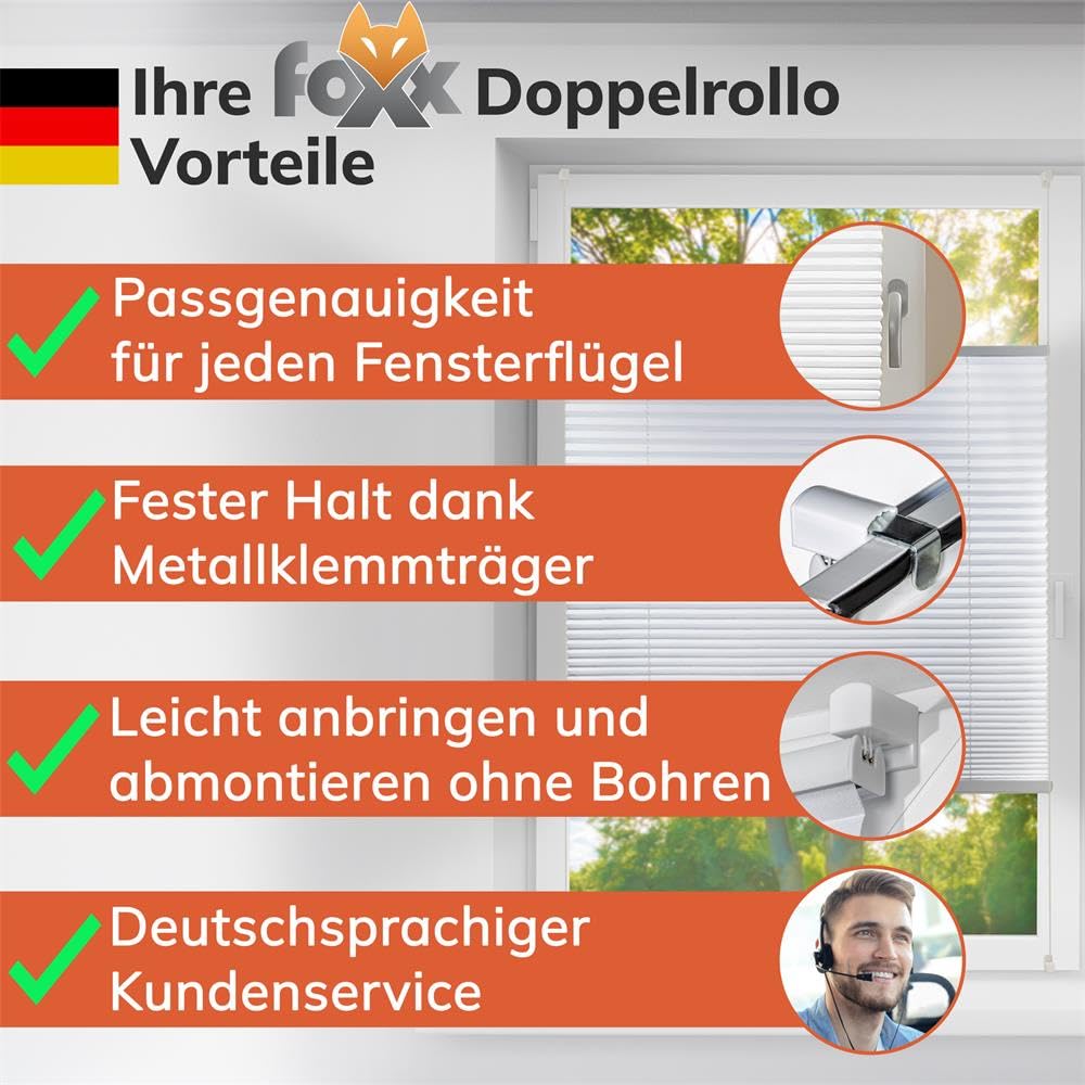 Plissee Klemmfix [Weiß, 120x140 cm] Verdunkelung für Fenster ohne Bohren | Faltrollo mit einfacher Montage/Bietet optimalen Lichtschutz und Privatsphäre, idealer Sonnenschutz für jedes Fenster