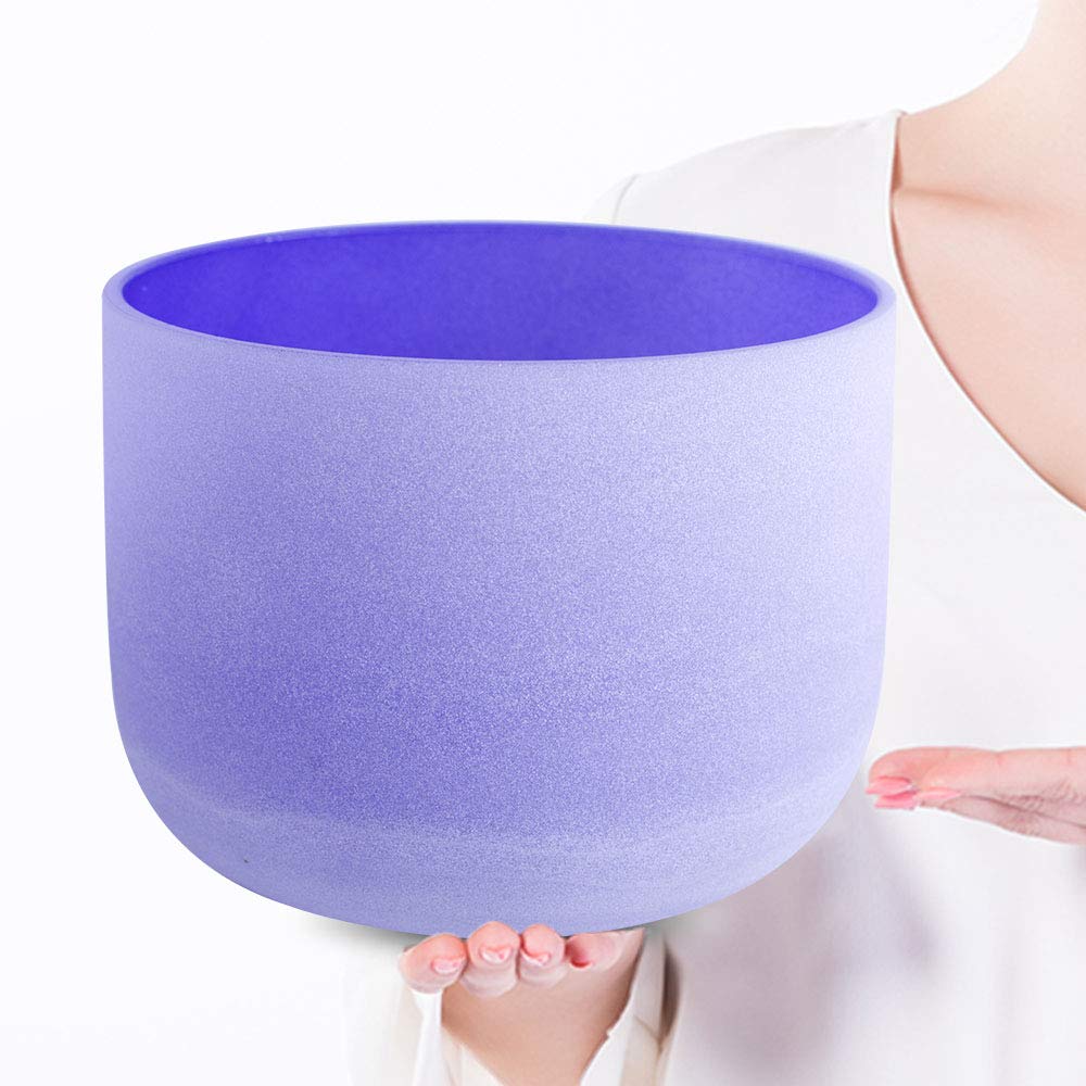 432Hz B Crown Chakra Purple Color Frosted Quartz Crystal Singing Bowl 8 inch sound healing