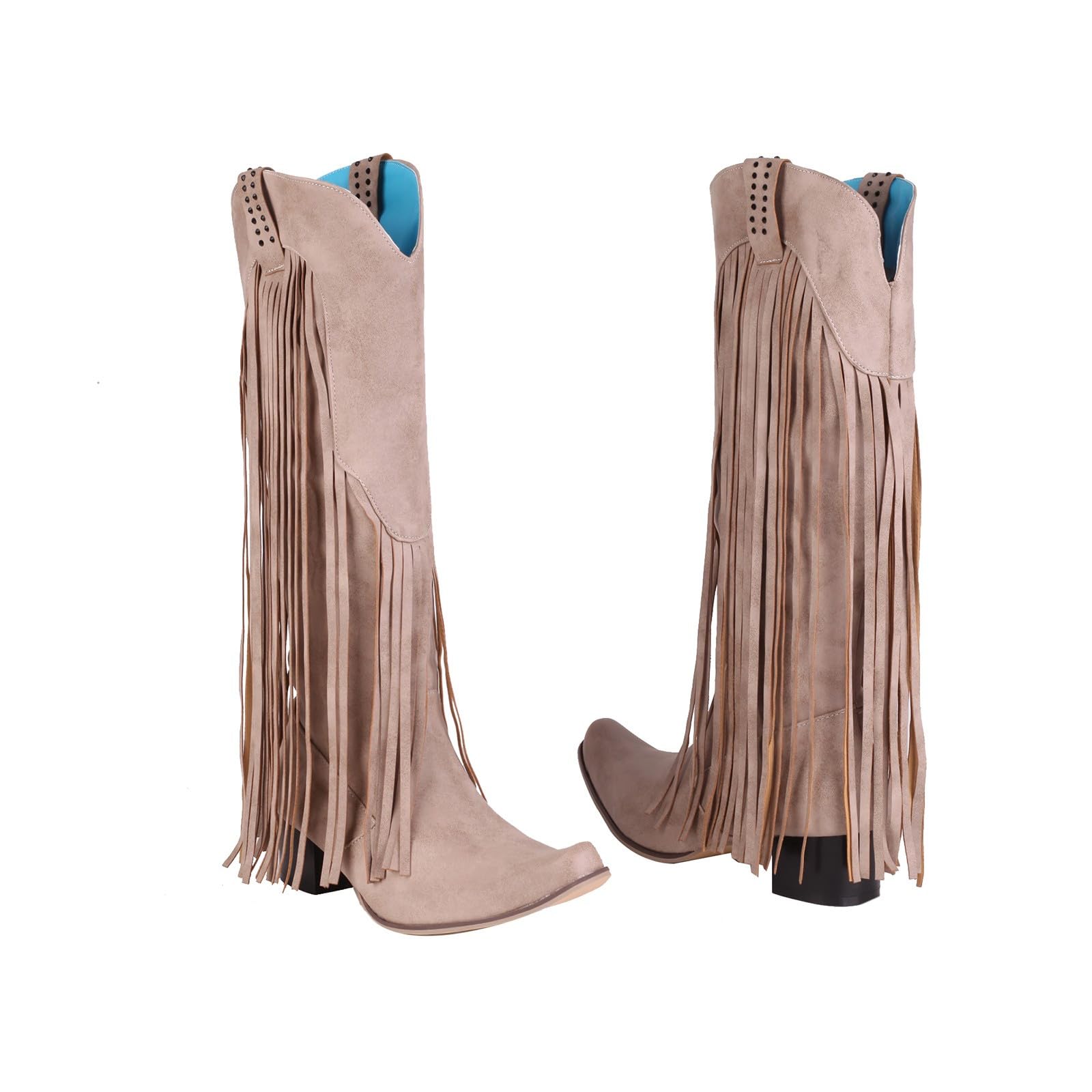 Generisch Botas de invierno para mujer, tallas grandes, con tacón con flecos, versátiles, para uso diario, casual
