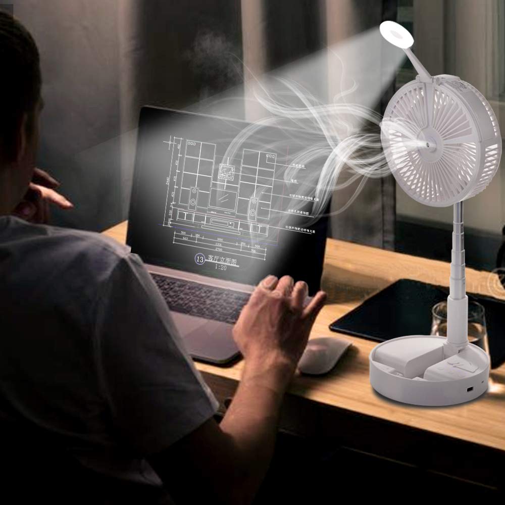 Topchances Przenośne wentylatory USB teleskopowe składany akumulator wentylator chłodzący powietrze biurko z uchwytem lampy nawilżającej tablet telefon stojak lampka nocna (biała)