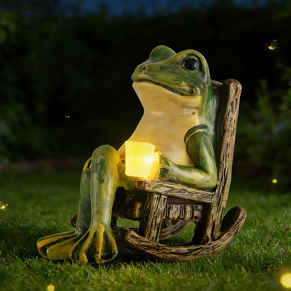 Agarte Garden Ornaments Outdoor Solar Frog Statues, Waterproof Frog Garden Ornaments, Outdoor Solar Decor Statues, Funny & Fairy Garden Accessories for Balcony Patio Gifts for Mum, Women, Grandma, Men