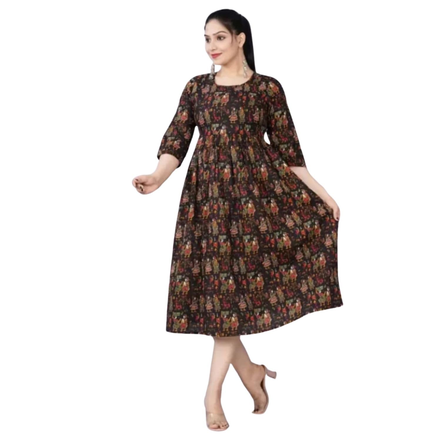 ARIHANT Traders Women's Maternity Feeding Anarkali Kurti Pre & Post Pregnancy Dress for Women(Brown Frok)
