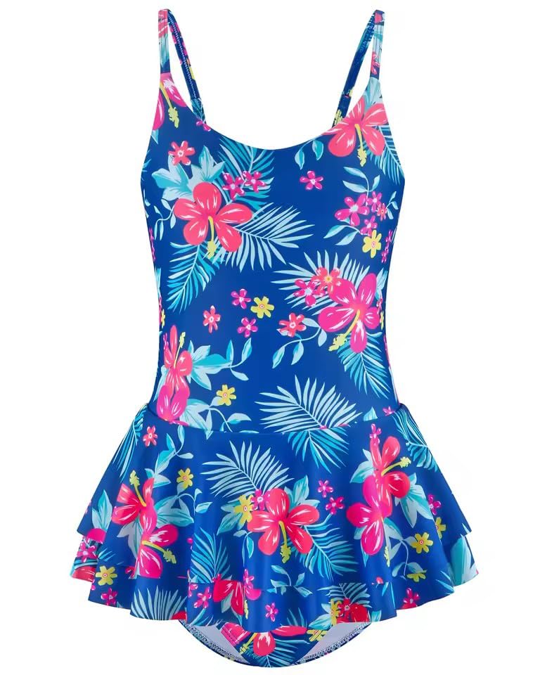 Badeanzug Mädchen Kinder Einteiliger Schwimmanzug Mädchen Hawaii Verstellbare Träger UV Badebekleidung 4-11 Jahre