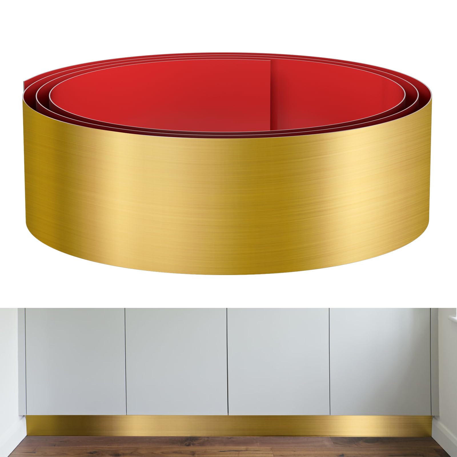 Stainless Steel Toe Kick Cover, 6x102in Baseboard Plate, Self Adhesive Kickplate for Bottom of Door, Kitchen Island, Cabinet (Gold)