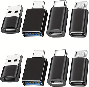 8 Pcs USB to USB C Adapter, Micro USB to USB C Female Male Converter Connector for Laptop Car Phone Headphone Mic PC