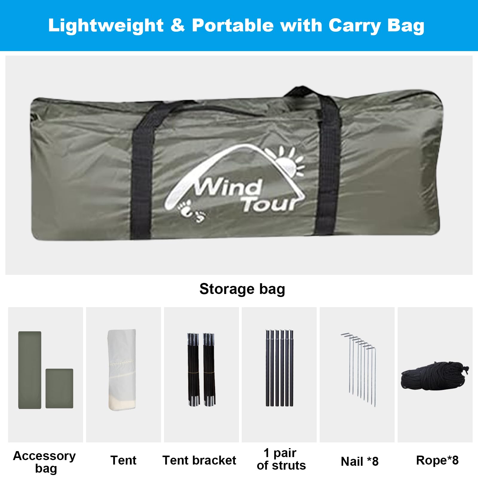 Tente de Voiture Arrière Extérieure - Auvent Caravane/Fourgon Imperméable & Anti-UV Polyester, Léger Portable pour Camping, Pêche, Famille (2.4x1.9m) avec Fenêtre Aérée et Montage Rapide