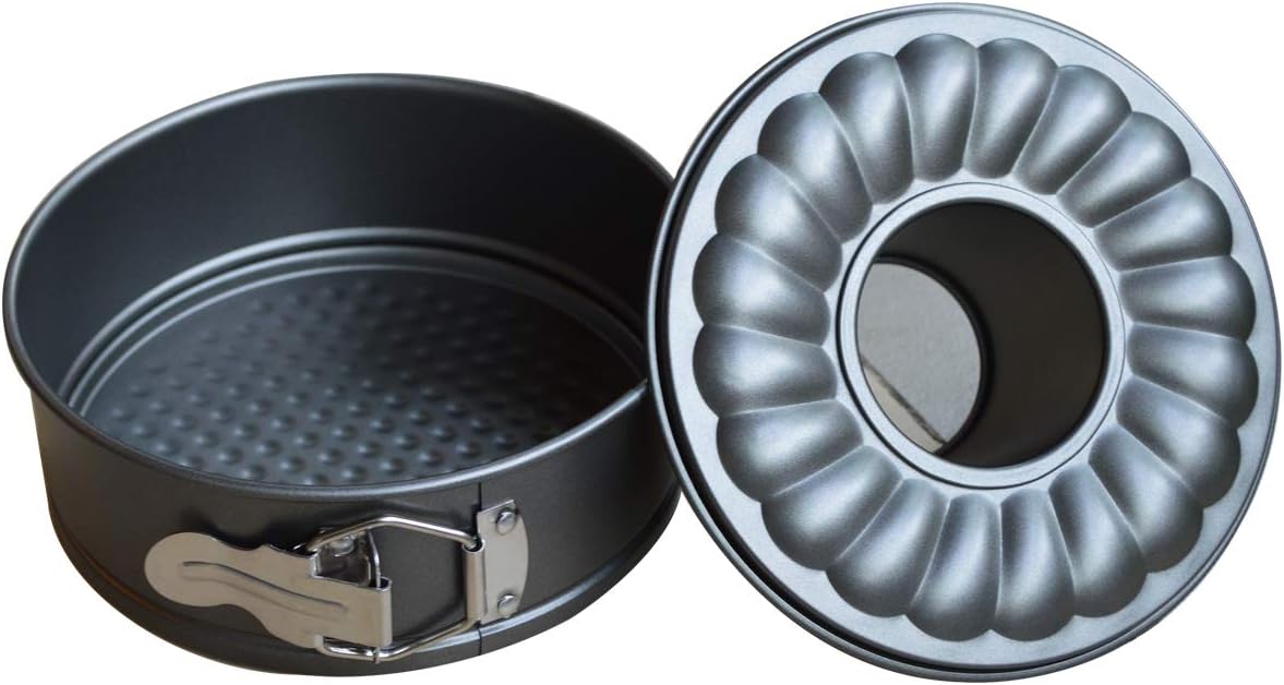 7 Inch Springform Pan and Bundt Pan, Cheesecake and Ice-Cream Cake Pans, Non-stick Carbon Steel Bakeware 2 in 1 with Removable Bottom and Quick-Release Latch for 5,6,8 QT Instant Pot -Gray