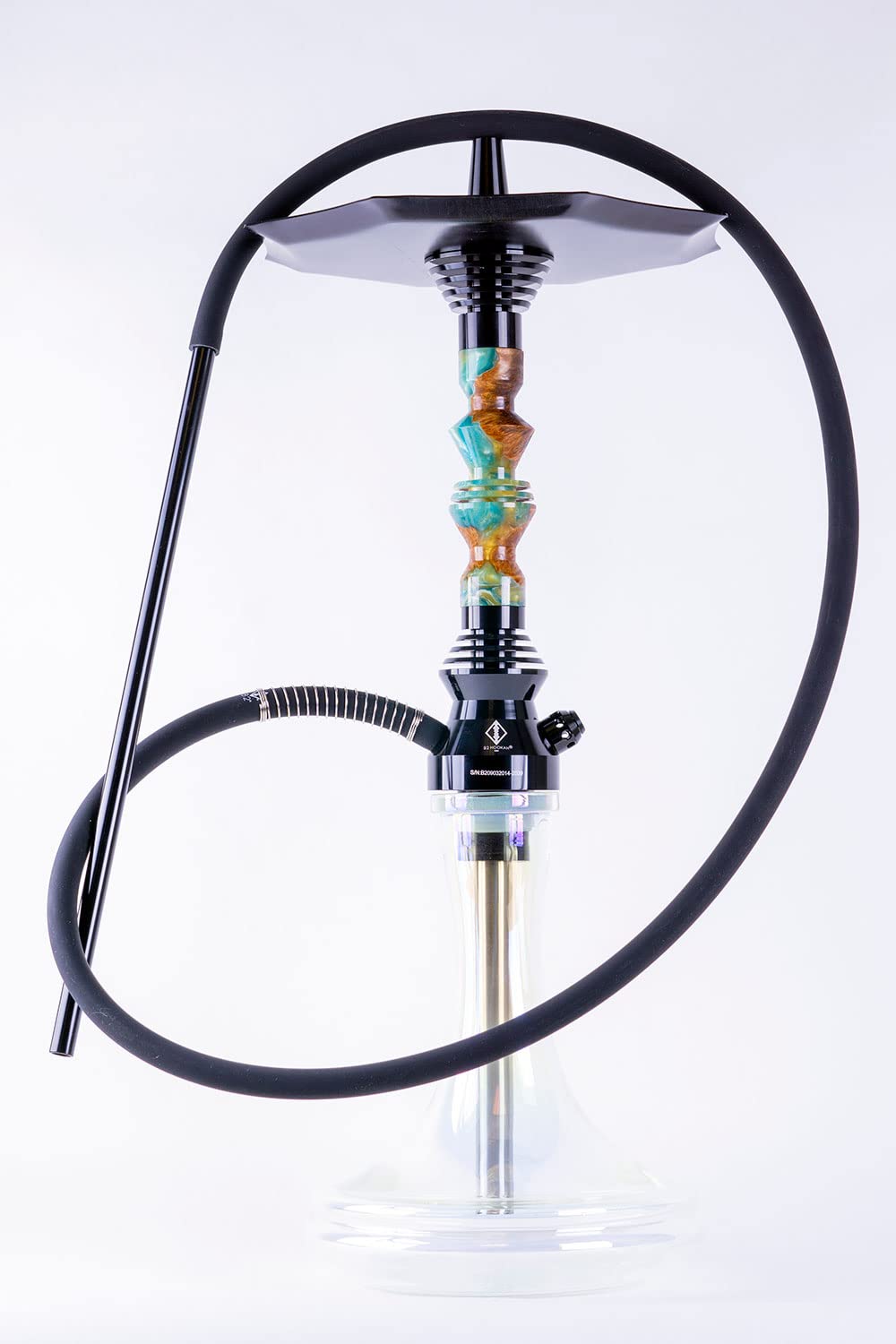 B2 Hookah Precious Cut Collection Yellow Blue Lakes Burl Wood includes Matching Vase