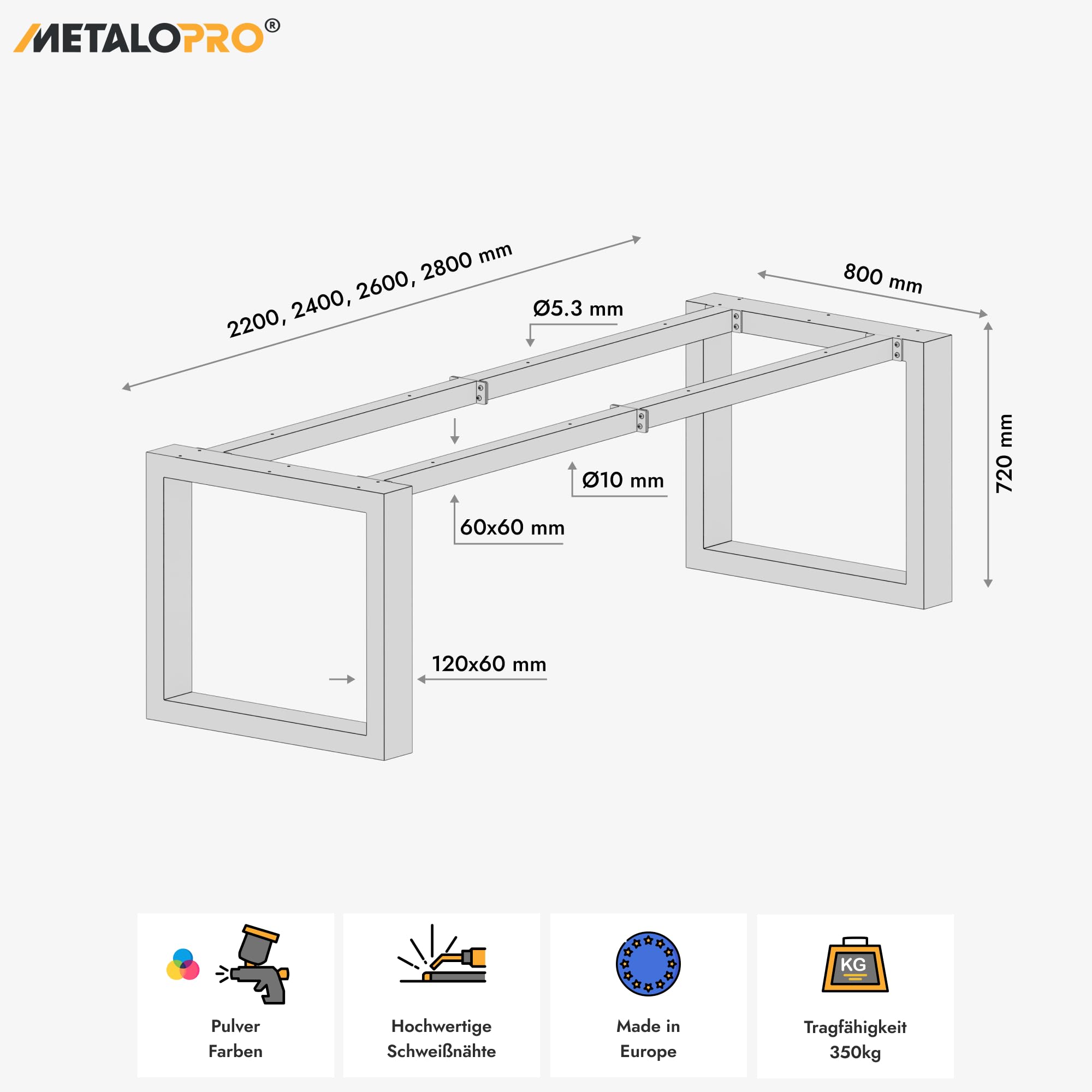 Pieds de Table Extr - Acier Robuste 240x80x72cm