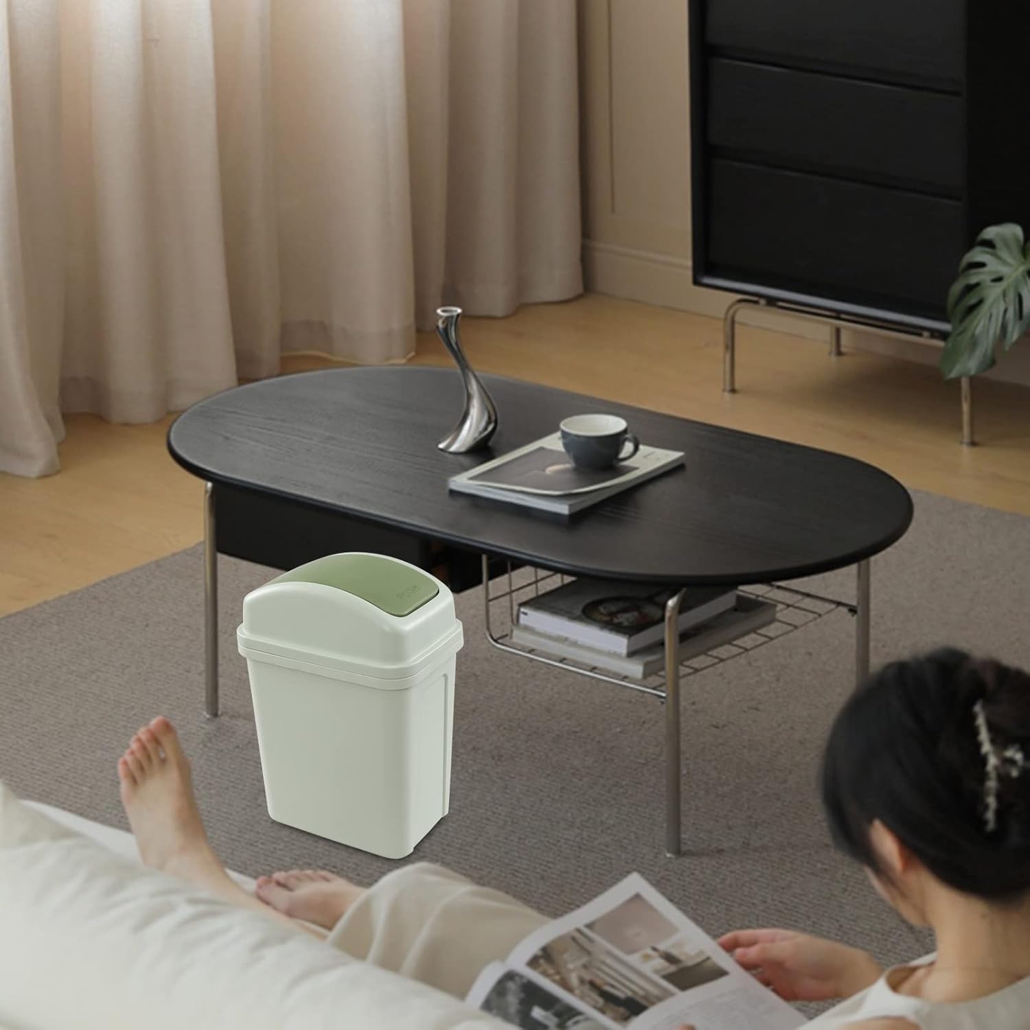 1.8 Gallon Plastic Trash Can with Swing Top, Swing Lid Small Garbage Bin, Green