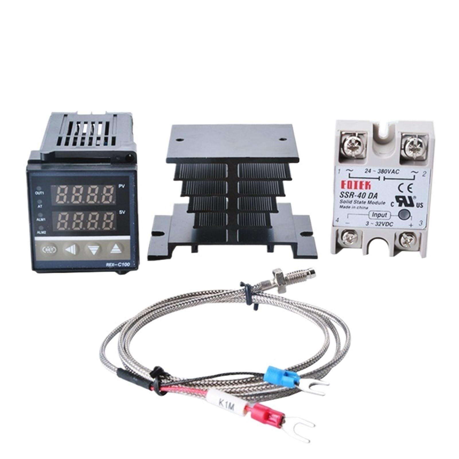 Controlador de temperatura con termostato PID digital RKC REX-C100/relé SSR de 40 A/sonda de termopar K/disipador de calor(Relay Output Only)