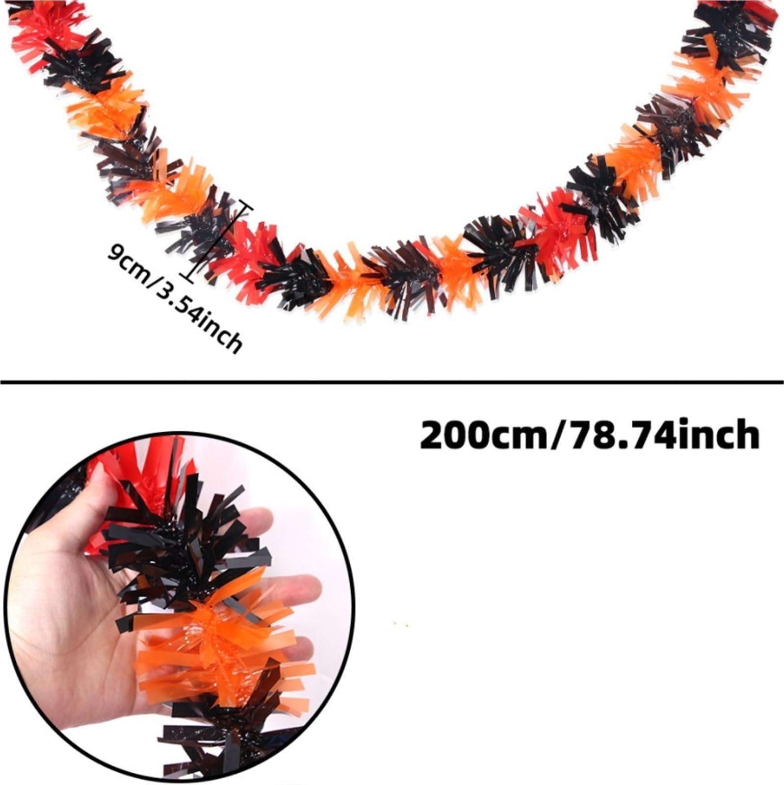 Deko Für Innen Außen 3-teilige Halloween-Weihnachts-Lametta-Girlande, 2 M (6,56 Fuß), for Innen- Und Außendekoration Balkon Treppengeländer(White Black)