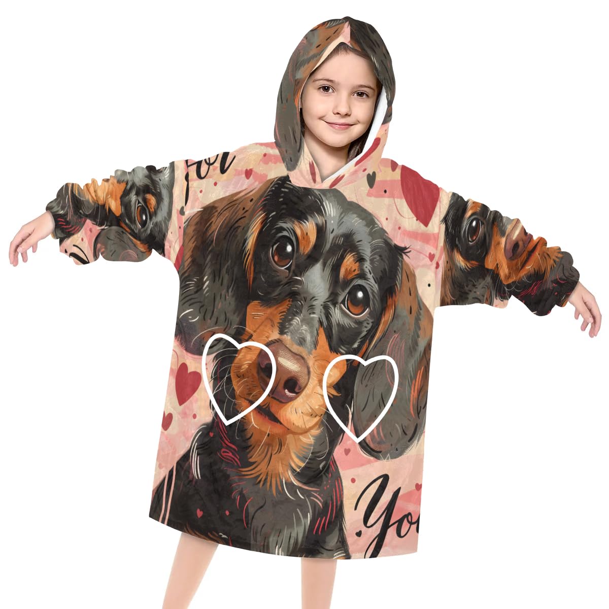 Pardick Wearable Blanket Hoodie for Kids, Dumb Dog Fleece Sweatshirt Blanket Oversized Blanket Sweatshirt with Pocket Flannel Warm Hooded Blanket 6-10 Year Old Girl Boy Gift, One Size