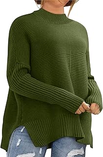 Womens Plus Size Sweaters Long Sleeve Crew Neck Split Hem Casual Oversiz...