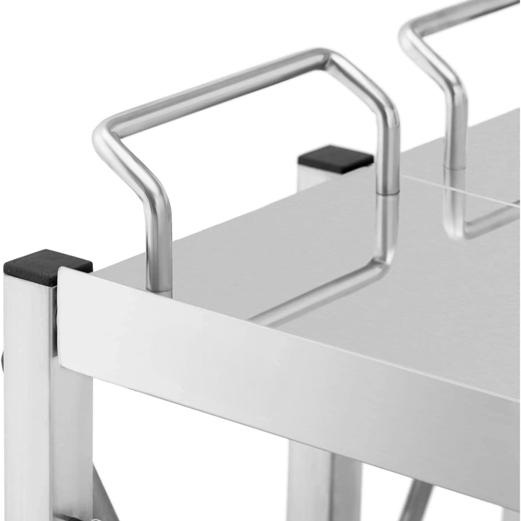 Carrello di servizio pieghevole in acciaio inox, 3 vassoi, 650 × 400 mm, capacità massima 150 kg, ruote 130 mm, con freni per restauro, hotel, comunità (modello compatto – 63 x 40 cm)