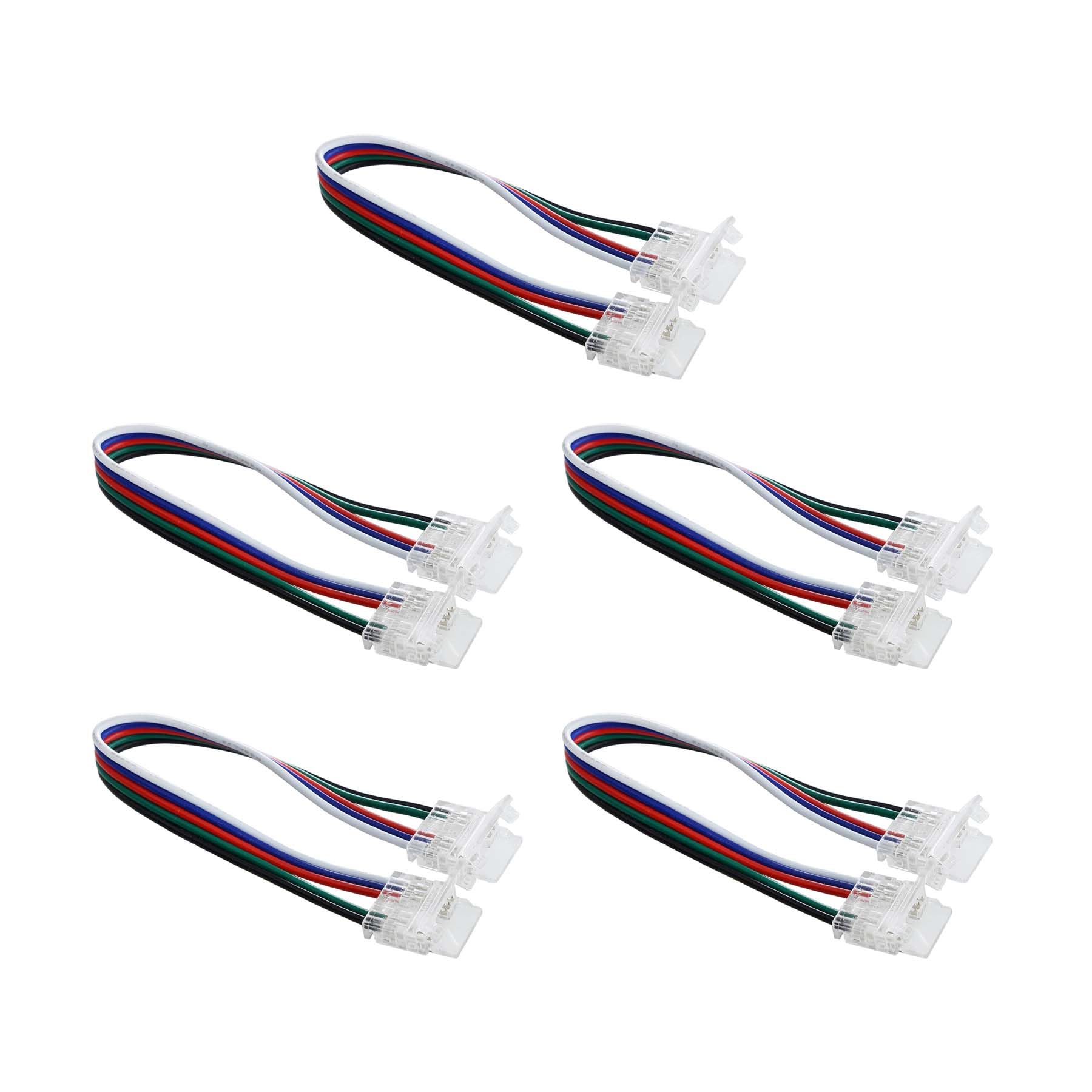 G.w.s 5 Pin Rgbw/Rgbww Strip G.w.s® Solderless 2 End Wire Connectors, For 12Mm Wide /Rgbww Led Cob Strip Lights, Pack Of 5