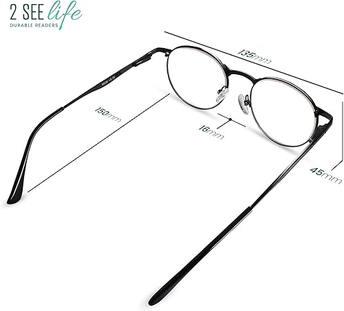 Miniatura 7 de 2SeeLife Gafas de lectura redondas negras con borde de metal para hombres y mujeres, lectores de primera calidad con marco de alambre sólido y