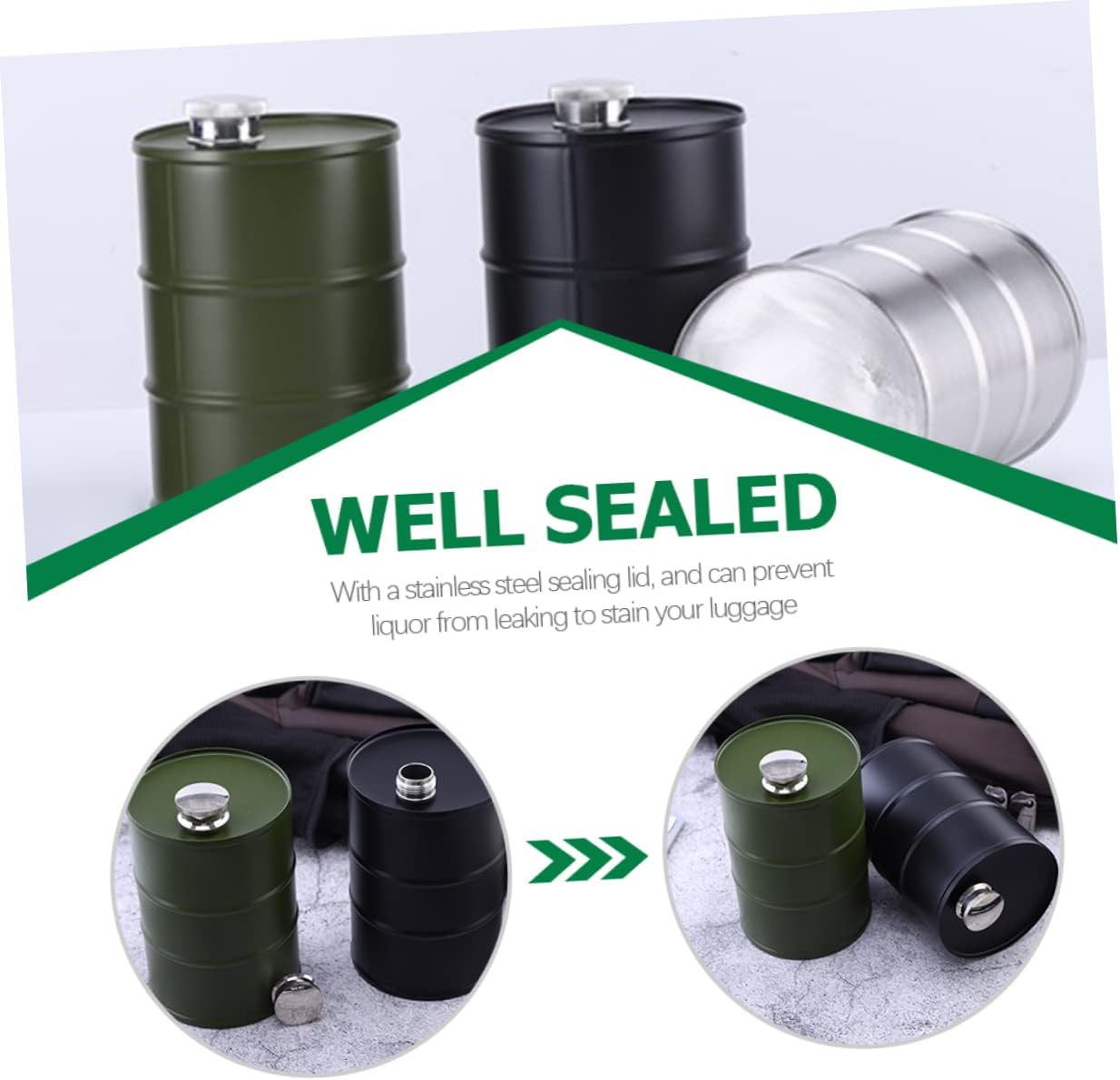 PRETYZOOM 304 Stainless Steel Camping Liquor Flask 750ml Novelty Gasoline Drum Shape Leak-Proof Outdoor Wine Canteen for Hiking Travel and Picnics